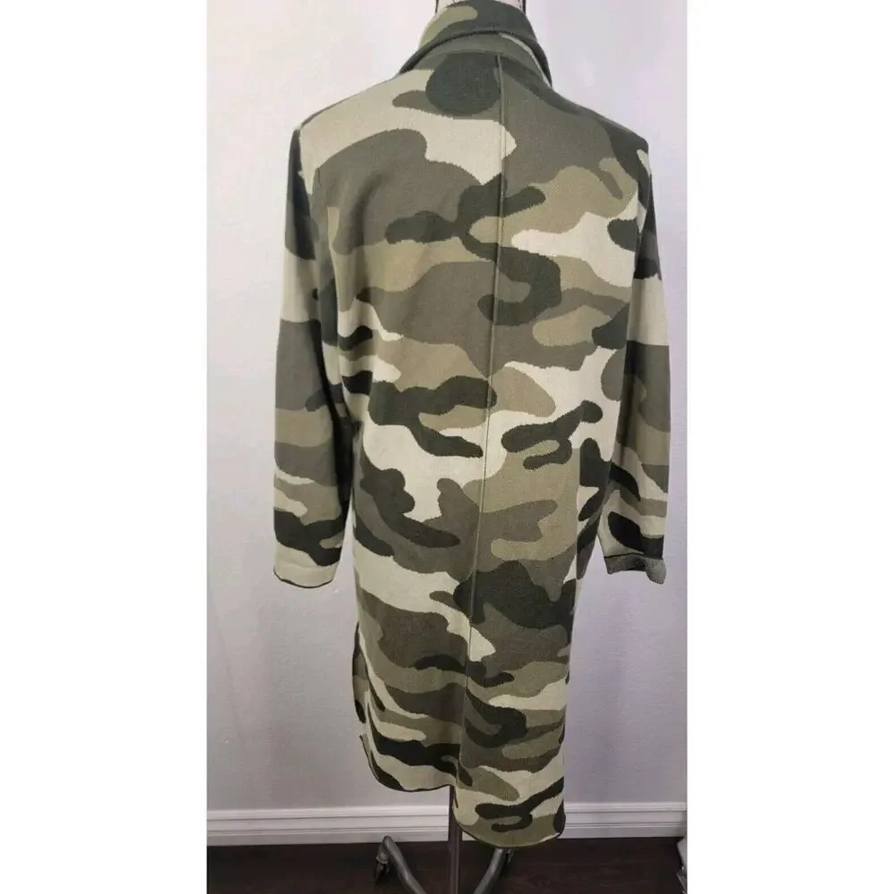 Maeve Anthropologie Kieran Camo Sweater Coat Small Green Motif Camouflage Floor_8